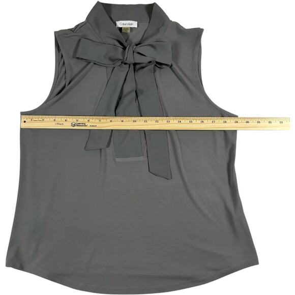 Calvin Klein Women's Sleeveless V-Neck Tie Neck Blouse Gray L Regular - Picture 4 of 6